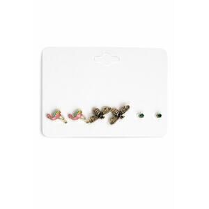 Multi-Pair Stud Earrings Set Flamingo Bee Green Crystal Gold Tone Nickel Free
